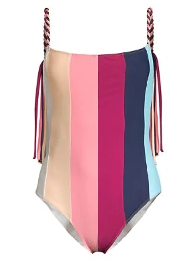 Paper London Strappy Onepiece Swimsuit In Rainbow Multi