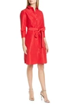 Carolina Herrera Long Sleeve Shirt Dress With Belt In Red