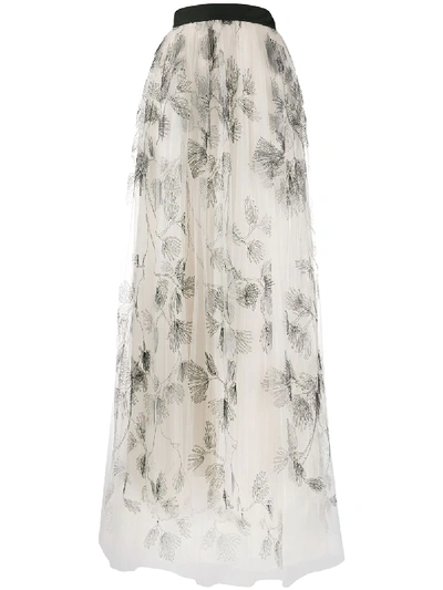 Brunello Cucinelli Floral Embroidered Long Tulle Skirt In Black