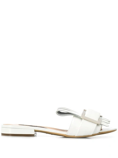 Sergio Rossi Pleated Leather Sandals In White