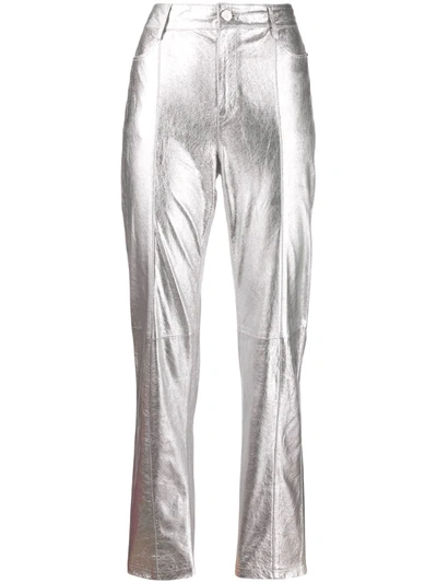 Karl Lagerfeld Foil-effect Straight-leg Trousers In Silver