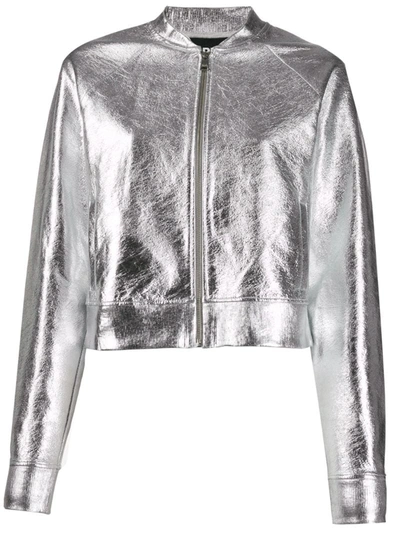 Karl Lagerfeld Foil-effect Bomber Jacket In Silver
