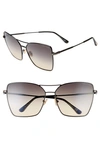 Tom Ford Sye 61mm Butterfly Aviator Sunglasses In Shiny Black/ Gradient Smoke