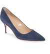 Manolo Blahnik Bb 90mm Multi-woven Leather Pumps In Denim Blue Suede