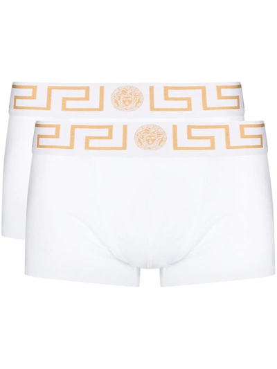 Versace Two Boxer White Cotton Set With Greek Detail Man