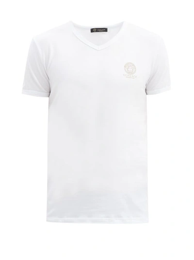 Versace Medusa-print V-neck Cotton-blend T-shirt In Nocolor
