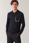 Cos Merino Polo Shirt With Zip In Blue