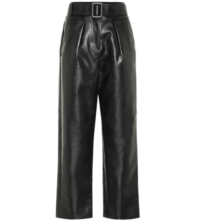 Self-portrait Faux-leather Belted High-rise Trousers In Black