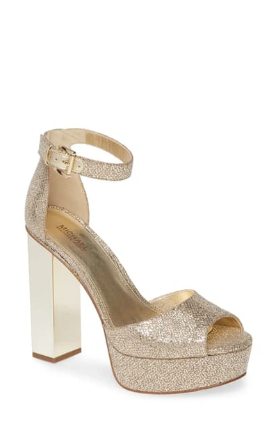 Michael Michael Kors Women's Petra Glitter High Block-heel Platform Sandals In Sand Glitter Mesh