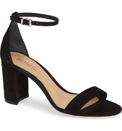 Schutz Women's Anna Lee Block Heel Sandals In Black Nubuck Leather