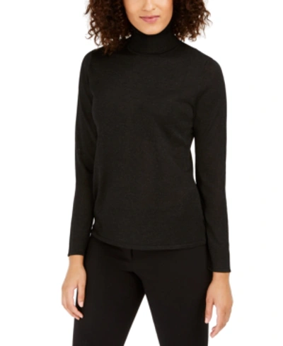 Anne Klein Metallic-flecked Turtleneck Sweater In Anne Black