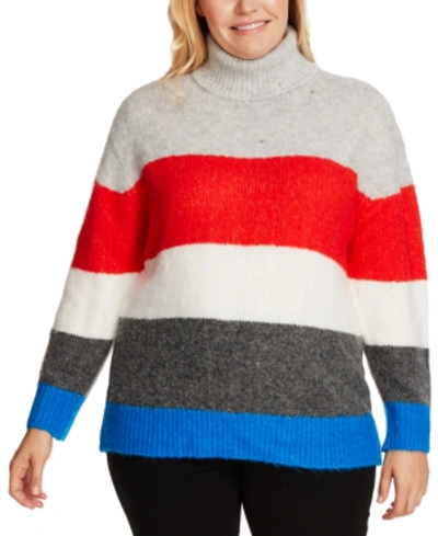 Vince Camuto Plus Size Striped Turtleneck Sweater In Fiesta