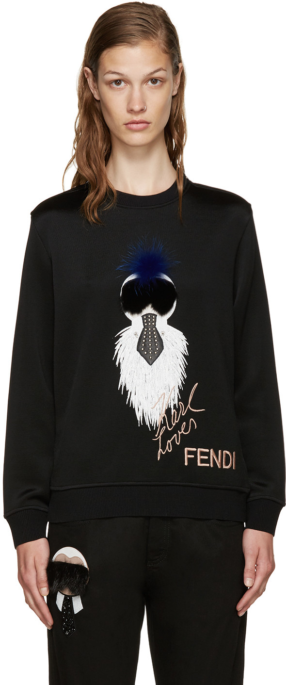 Fendi Karl Loves Mink, Fox & Cotton Sweatshirt, Black | ModeSens