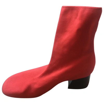 Pre-owned Celine Cloth Ankle Boots In Red