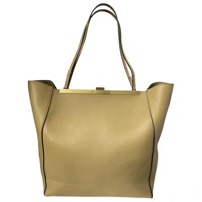 Pre-owned Celine Clasp Leather Tote In Beige