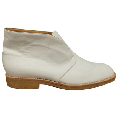 Pre-owned Celine Leather Ankle Boots In White