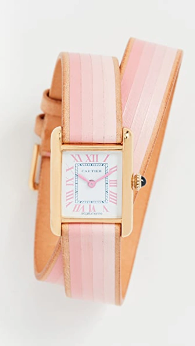 La Californienne Cartier Tank Small Double Strap Watch In Blanc/pink/navy/pink Ombre