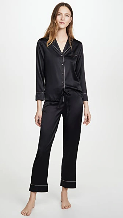 Journelle + Net-a-porter Embroidered Silk-blend Satin Pajama Set In Black/blush