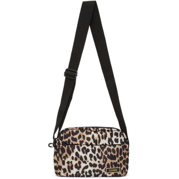 Ganni Logo-embroidered Recycled Polyester Cross-body Bag In Leopard |  ModeSens