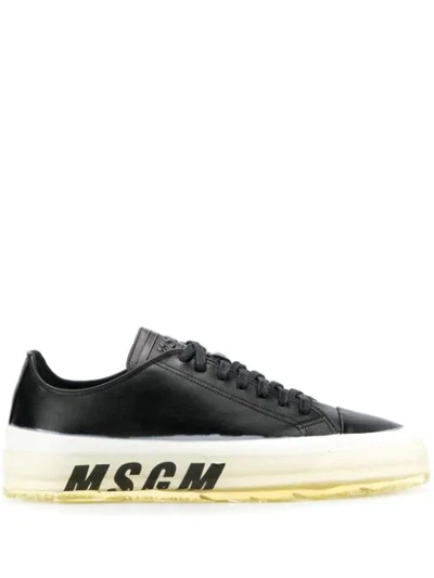 Msgm Black Leather Printed Logo Sneakers