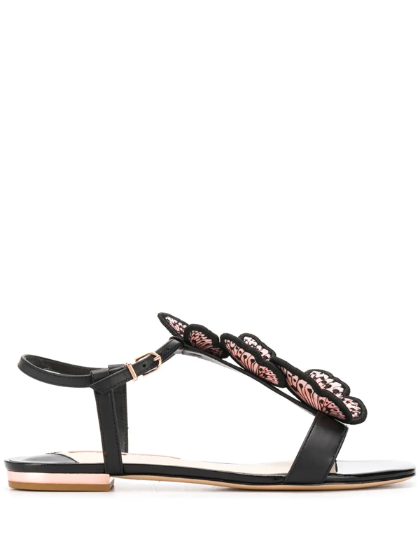 Sophia Webster Riva Butterfly Flat Leather Sandals In Black | ModeSens