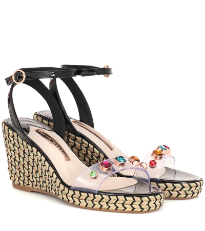 Sophia Webster Dina Leather-trimmed Wedge Espadrilles In Black Rainbow