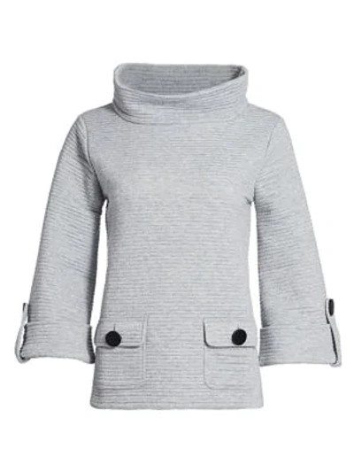 Joan Vass Women's Ottoman Ribbed Funnel-neck Pullover In Grey Heather