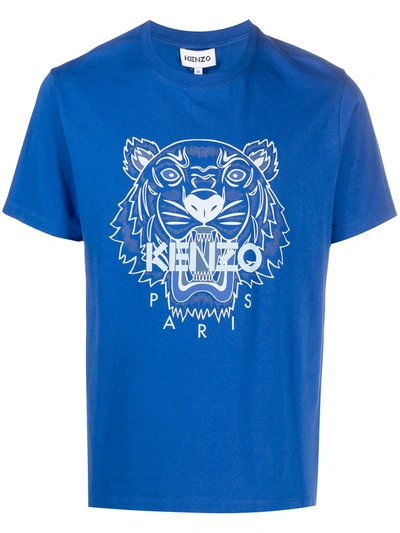 Kenzo Embroidered Tiger Motif T-shirt In Blue