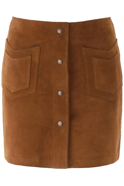 Saint Laurent Suede Mini Skirt In Brown