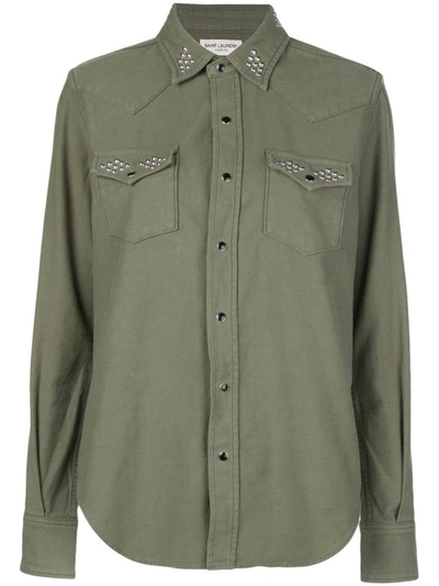 Saint Laurent Green Studded Detail Shirt In Khaki