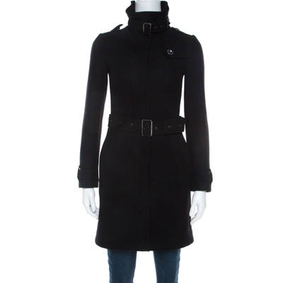 Pre-owned Burberry Brit Black Wool Mid Length Fitted Coat Xs