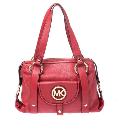 Pre-owned Michael Michael Kors Red Leather Fulton Satchel