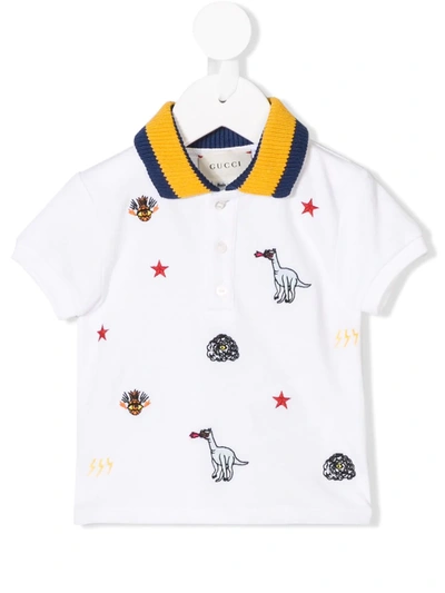 Gucci Babies' Dinosaur Embroidered Polo Shirt In White