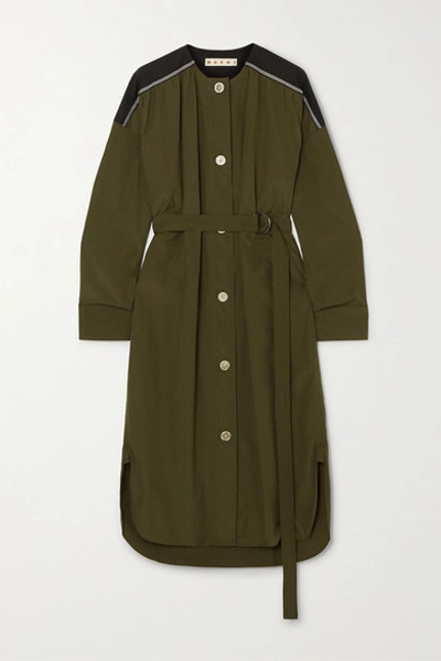 Marni Belted Cotton-poplin Midi Dress In Army Green