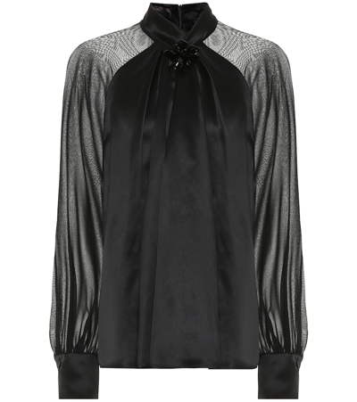 Max Mara Enna Knotted Silk-satin And Chiffon Blouse In Black