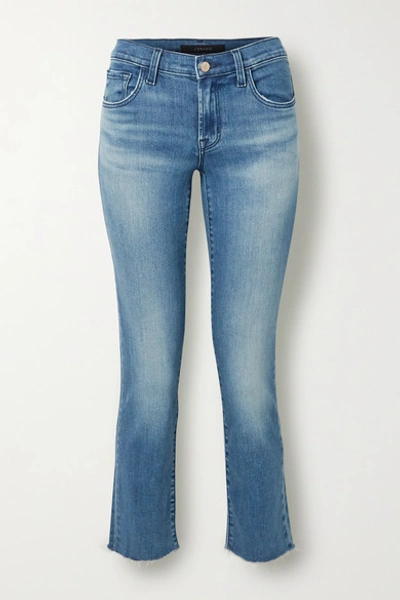 J Brand Adele Cropped Distressed Mid-rise Slim-leg Jeans In Mid Denim