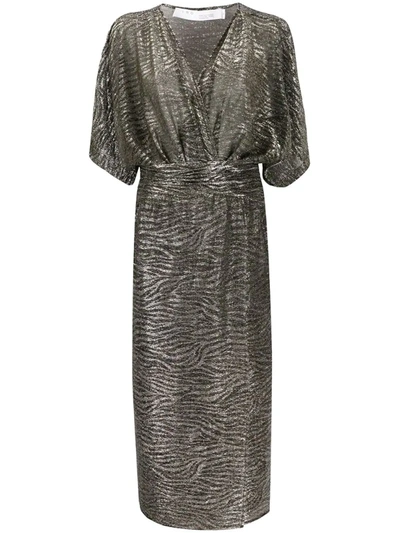 Iro Volsun Wrap-effect Metallic Zebra-jacquard Midi Dress In Dark Grey