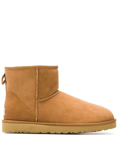 Ugg Mini Classic Ankle Boots In Brown Suede In Beige