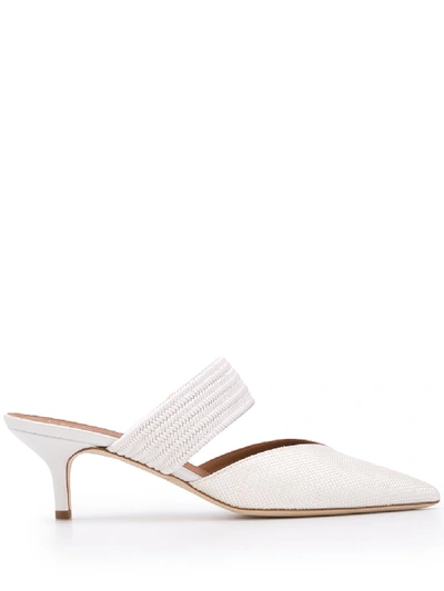 Malone Souliers Maisie Cord-trimmed Croc-effect Leather Mules In White