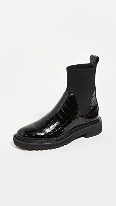 Loeffler Randall Bridget Croc-effect Patent-leather Chelsea Boots In Black