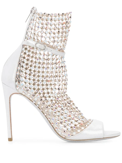 René Caovilla Galaxia Crystal-embellished Mesh And Metallic Leather Sandals In Ivory