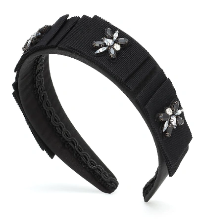 Erdem Embellished Ribbon Headband In Black