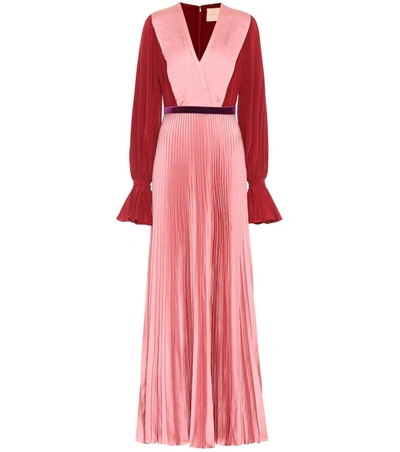 Roksanda Rora Belted Crepe De Chine And Pleated Silk-satin Maxi Dress In Baby Pink
