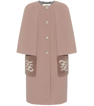 Fendi Shearling-trimmed Virgin Wool Coat In Beige