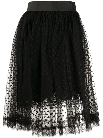 Dolce & Gabbana Dotted Lace-trimmed Tulle Skirt In Black