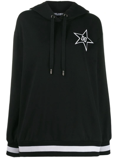 Dolce & Gabbana Millennials Star Cotton Hoodie In Black