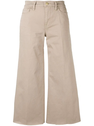 Frame Frayed Stretch Cotton-gabardine Wide-leg Pants In Neutrals