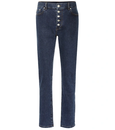 Joseph Den Button-detailed High-rise Slim-leg Jeans In Indigo