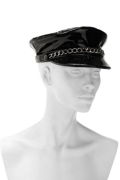Eugenia Kim Chain-trimmed Patent-leather Cap In Black