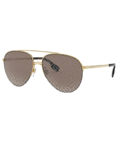 Burberry Be3113 Gold-toned Metal Aviator-frame Sunglasses In Brown